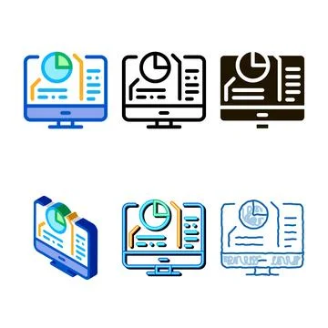 Concepts pie chart in computer icon vector outline Stock Illustration