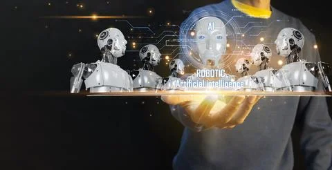 Concepts of technology and people using AI to help with work, learning AI a.. Stock Photos