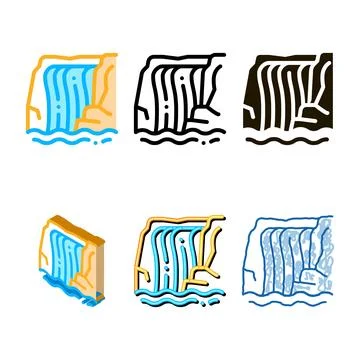 Concepts waterfall in mountains icon vector outline Illustrazione stock