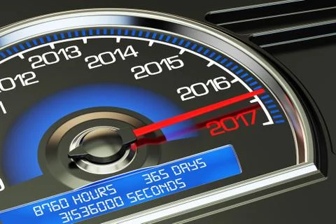 Conceptual 2017 year speedometer, 3D rendering Illustrazione stock
