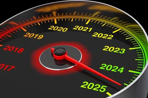 Conceptual 2025 New Year Speedometer. 3d Rendering Stock Illustration