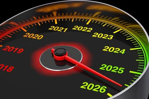 Conceptual 2026 New Year Speedometer. 3d Rendering Stock Illustration