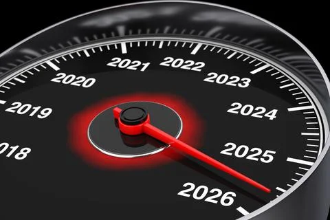 Conceptual 2026 New Year Speedometer. 3d Rendering Stock Illustration