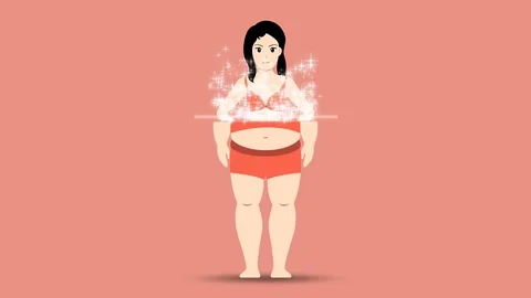 Conceptual 2d fat to slim transform animation of women figure model Stock Footage 130162038