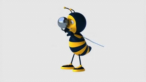 Conceptual 3D animation of a cartoon bee lifting a kettlebell Stock Footage 330851189