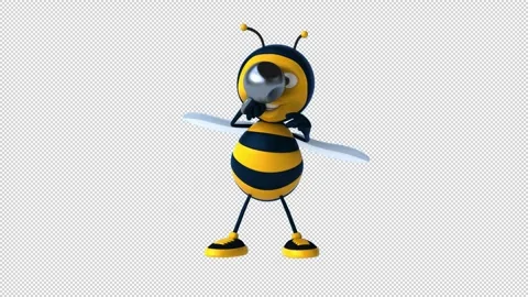 Conceptual 3D animation of a cartoon bee lifting a kettlebell Stock Footage 330851203