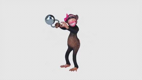 Conceptual 3D animation of a cartoon monkey lifting a kettlebell Stock Footage 330851226