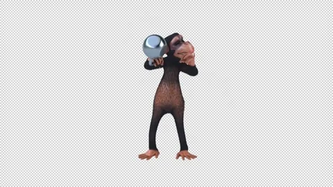 Conceptual 3D animation of a cartoon monkey lifting a kettlebell Stock Footage 330851261