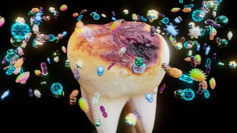 Conceptual 3D animation of a decayed tooth and bacteria Stock Footage 321275537