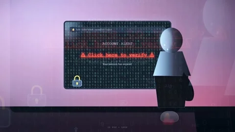 Conceptual 3D Animation of a Digital User Facing a Phishing Scam Account Alert Stock Footage 341831086