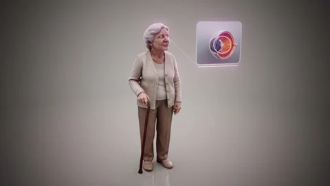 Conceptual 3D animation of an elderly woman with cataract and eye cross secti Stock Footage 336526331