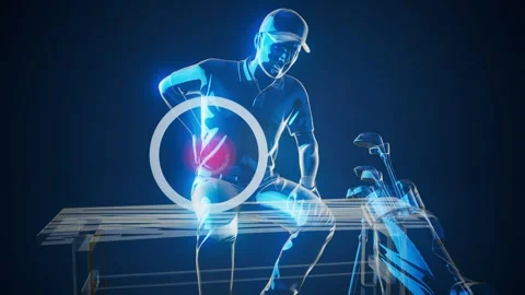 Conceptual 3D animation of a golfer with back pain Stock Footage 322098097
