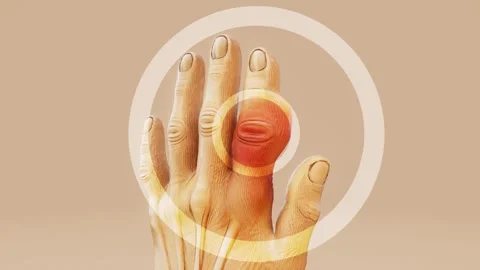 Conceptual 3D Animation of Gout in Finger Joint and Inflammation Stock Footage 317533002