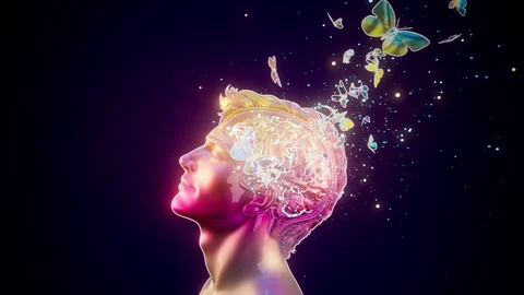 Conceptual 3D animation of a happy man with visible brain, happiness molecule Stock Footage 332205345