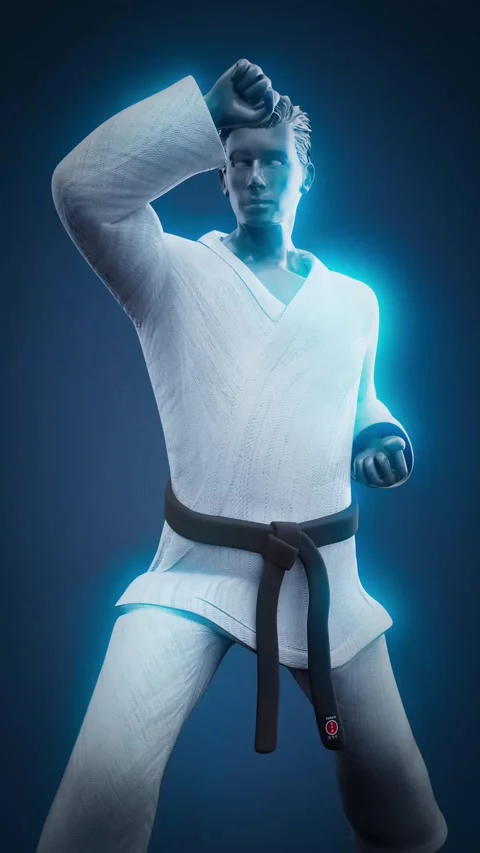 Conceptual 3D animation of a karateka performing Age Uke block Stock Footage 340082880
