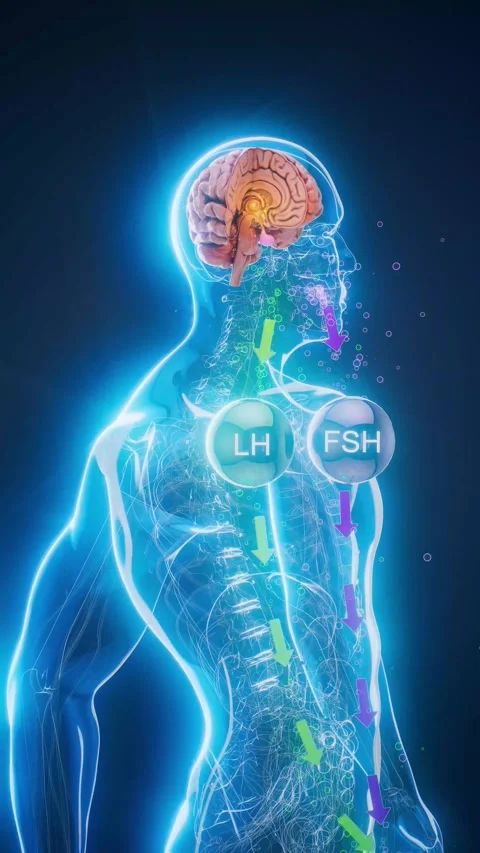 Conceptual 3D animation of LH and FSH hormones released from the brain Stock Footage 345115113