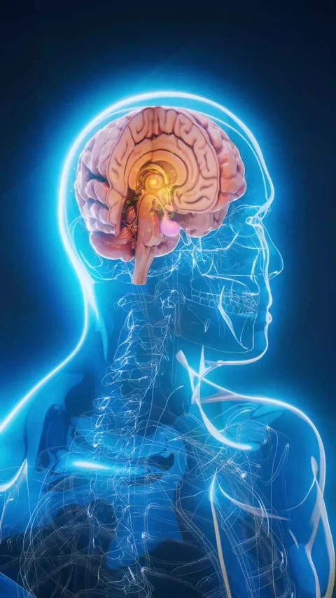 Conceptual 3D animation of a man's X-ray brain with hypothalamus and pituitar Stock Footage 345496127