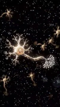 Conceptual 3D animation of a neuron with floating molecules Stock Illustration