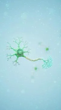 Conceptual 3D animation of a neuron with floating molecules Stock Illustration