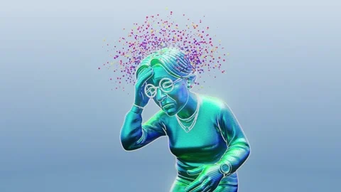 Conceptual 3D animation of an old lady with Alzheimers disease Stock Footage 321679500
