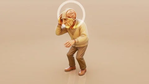 Conceptual 3D animation of an old man with brain aging Stock Footage 321679510