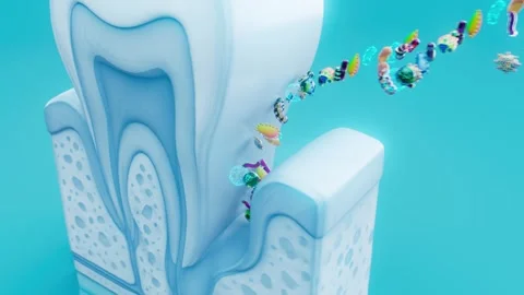 Conceptual 3D animation of periodontitis with bacteria under the gums Stock Footage 318443036