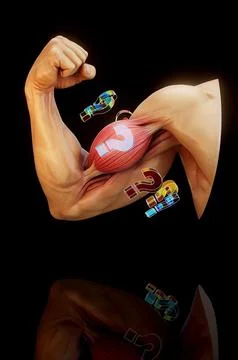 Conceptual 3D animation of a skinned arm with biceps anatomy Stockillustratie