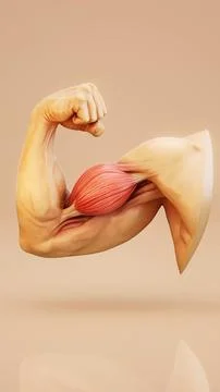 Conceptual 3D animation of a skinned arm with biceps anatomy Stockillustratie