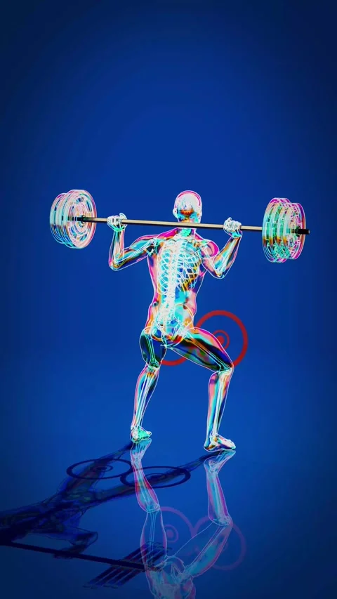 Conceptual 3D animation of an x-ray man performing a squat Stock Footage 340082882