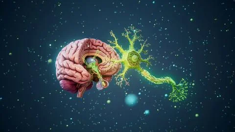 Conceptual 3D illustration of the brain generating dopamine molecules in the  Stock Illustration