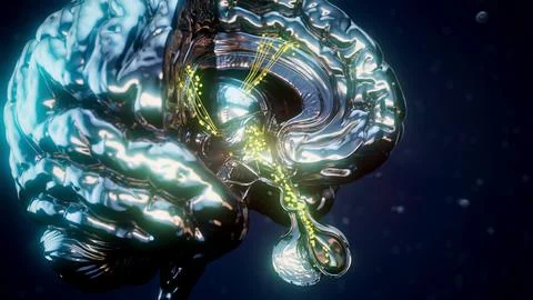 Conceptual 3D illustration of the brain generating dopamine molecules in the  Stock Illustration
