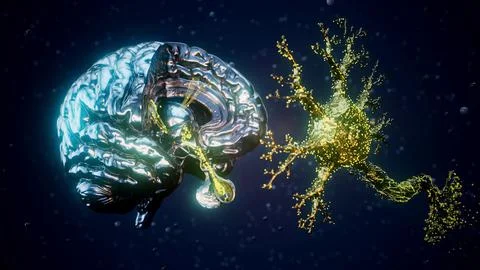 Conceptual 3D illustration of the brain generating dopamine molecules in the  Stock Illustration