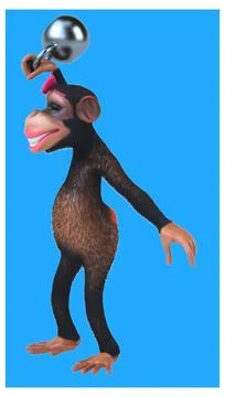 Conceptual 3D illustration of a cartoon monkey lifting a kettlebell 스톡 일러스트