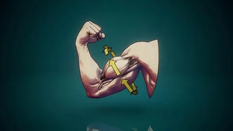 Conceptual 3D illustration of contracting biceps motion design Stock Illustration
