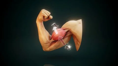 Conceptual 3D illustration of contracting biceps motion design Stock Illustration