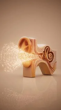 Conceptual 3D illustration of ear anatomy and sound transmission Stock Illustration