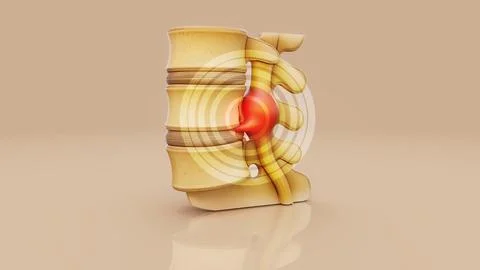 Conceptual 3D illustration of a herniated disk in the lumbar spine Stock Illustration
