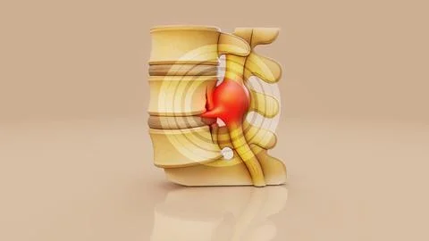 Conceptual 3D illustration of a herniated disk in the lumbar spine Stock Illustration