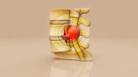 Conceptual 3D illustration of a herniated disk in the lumbar spine Stock Illustration