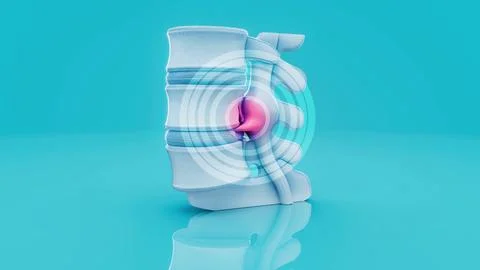 Conceptual 3D illustration of a herniated disk in the lumbar spine Stock Illustration