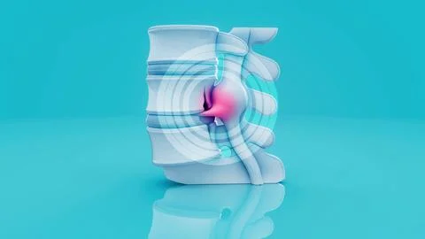 Conceptual 3D illustration of a herniated disk in the lumbar spine Stock Illustration