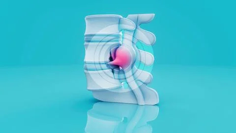 Conceptual 3D illustration of a herniated disk in the lumbar spine Stock Illustration