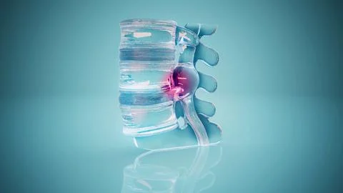 Conceptual 3D illustration of a herniated disk in the lumbar spine Stock Illustration