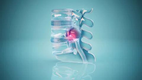 Conceptual 3D illustration of a herniated disk in the lumbar spine Stock Illustration