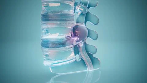 Conceptual 3D illustration of a herniated disk in the lumbar spine Stock Illustration