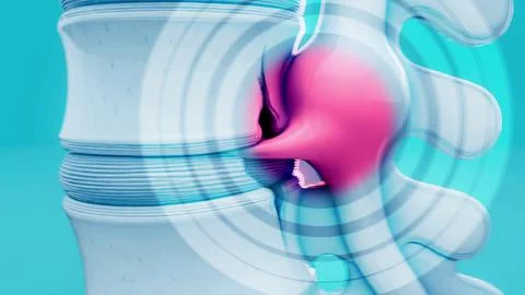 Conceptual 3D illustration of a herniated disk in the lumbar spine Stock Illustration