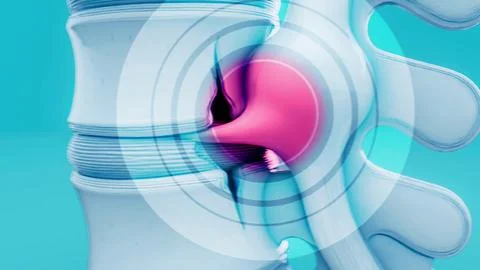 Conceptual 3D illustration of a herniated disk in the lumbar spine Stock Illustration