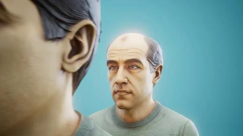 Conceptual 3D illustration of a man with baldness and aging Stock Illustration
