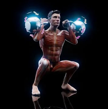 Conceptual 3D illustration of a man doing a kettlebell squat Stock Illustration