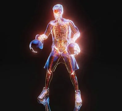 Conceptual 3D illustration of a man doing a kettlebell squat Stock Illustration